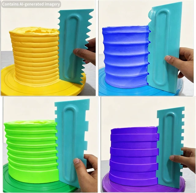 Alt view image 4 of 7 - Cake Scraper set of 8 Pack Cake Edge Tools -16 Design Textures-Blue | Decorating Icing Smoother Comb,Plastic Sawtooth Decorating Mousse Butter Cream Polisher