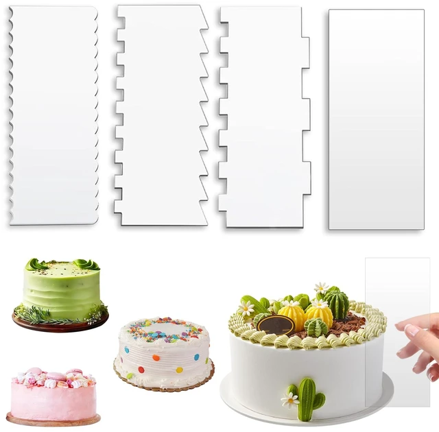 Main image of Cake Scraper,4PCS Clear Acrylic Cake Decorating Scraper Set | Stripes Cake Decorating Comb, Edge Smoother Tool for Mousse Butter Cream Decoration, DIY Kitchen Baking Tool, Durable