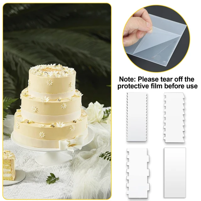 Alt view image 4 of 7 - Cake Scraper,4PCS Clear Acrylic Cake Decorating Scraper Set | Stripes Cake Decorating Comb, Edge Smoother Tool for Mousse Butter Cream Decoration, DIY Kitchen Baking Tool, Durable
