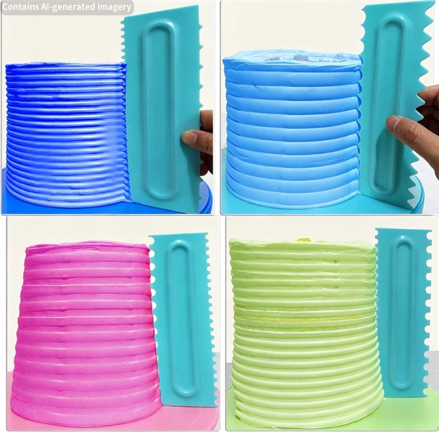 Alt view image 5 of 7 - Cake Scraper set of 8 Pack Cake Edge Tools -16 Design Textures-Blue | Decorating Icing Smoother Comb,Plastic Sawtooth Decorating Mousse Butter Cream Polisher