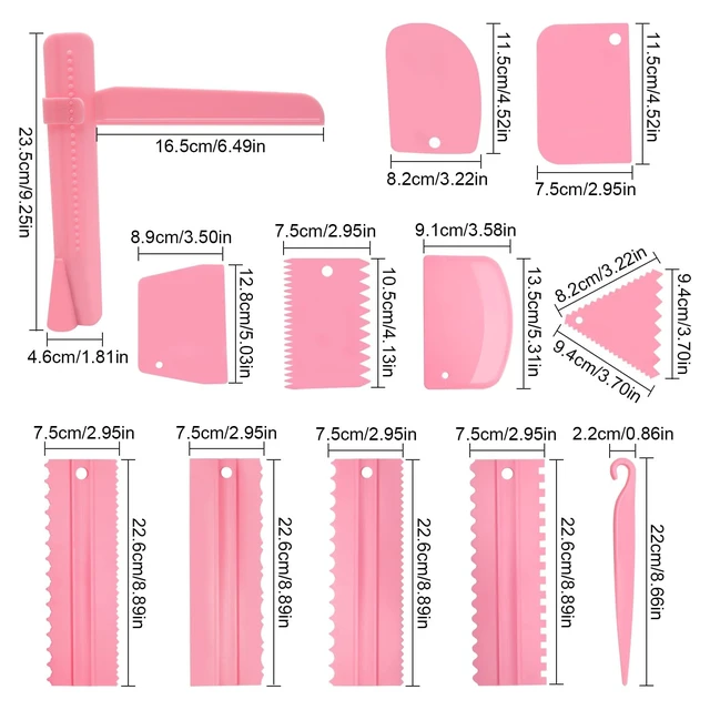 Alt view image 2 of 7 - 12 Pcs Adjustable Cake Smoother Set, Plastic Cake Decorating Tools Comb and Dough Scrapers for Baking Pastries (Pink)
