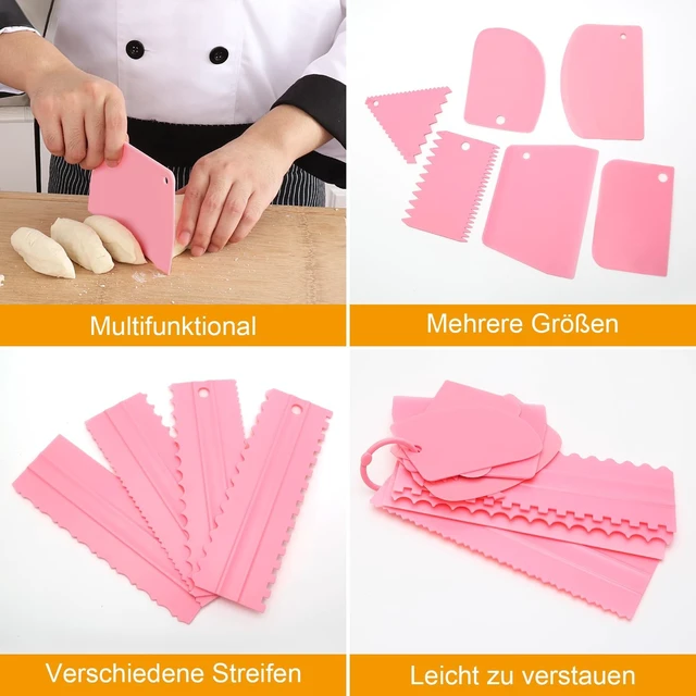 Alt view image 3 of 7 - 12 Pcs Adjustable Cake Smoother Set, Plastic Cake Decorating Tools Comb and Dough Scrapers for Baking Pastries (Pink)