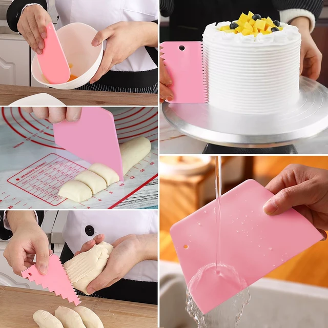 Alt view image 5 of 7 - 12 Pcs Adjustable Cake Smoother Set, Plastic Cake Decorating Tools Comb and Dough Scrapers for Baking Pastries (Pink)