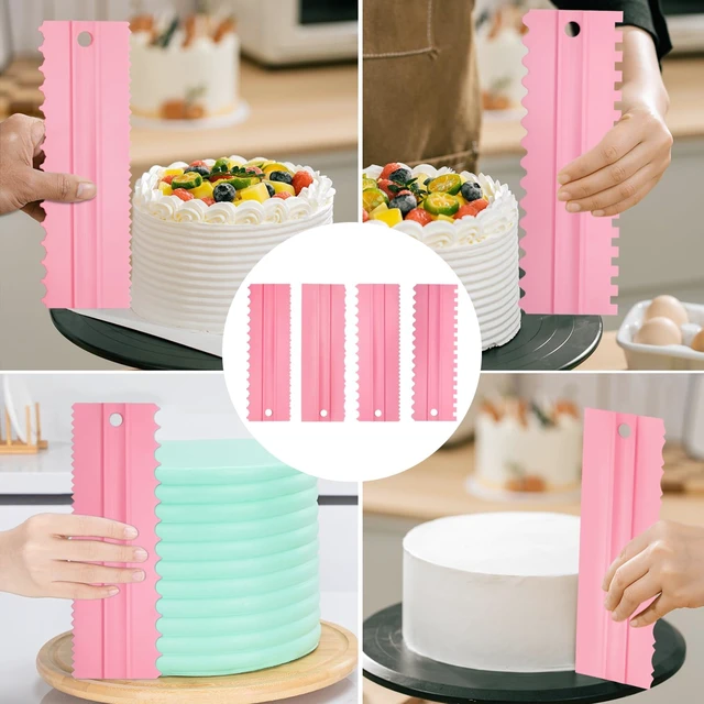 Alt view image 7 of 7 - 12 Pcs Adjustable Cake Smoother Set, Plastic Cake Decorating Tools Comb and Dough Scrapers for Baking Pastries (Pink)
