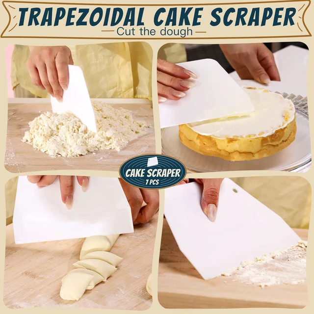 Alt view image 2 of 7 - Cake Scraper Cake Smoother, 7 Pcs Dough Scraper Bowl Scraper Cake Cutter Cake Spatula Bench Scraper Kitchen Plastic Scraper Tool Cake Decorating Kit