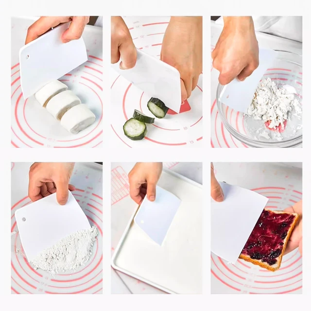 Alt view image 3 of 7 - Plastic Cake Scrapers and Smoother DIY Tools for Bread White, 3 Pcs | Dough Cutter Flexible Bench Scraper Multipurpose Scrappers for Dough Fondant Icing