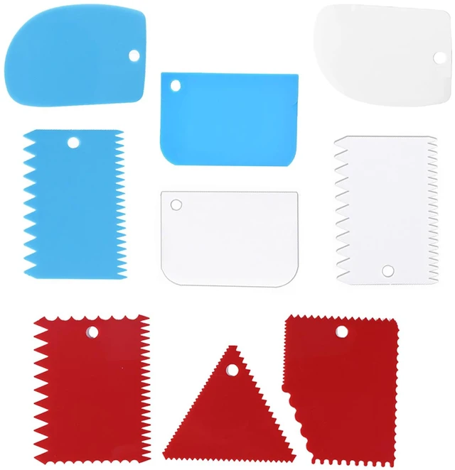 Main image of Cake Smoother Scraper Dough Scraper Tools Set,Cake Icing Scraper Smoother,Reusable Bread Cream Pizza Cutter,Flexible Plastic Pastry Cutter,For Baking Cake Edge Stripe Decorating Comb(9Pcs,Multicolor)