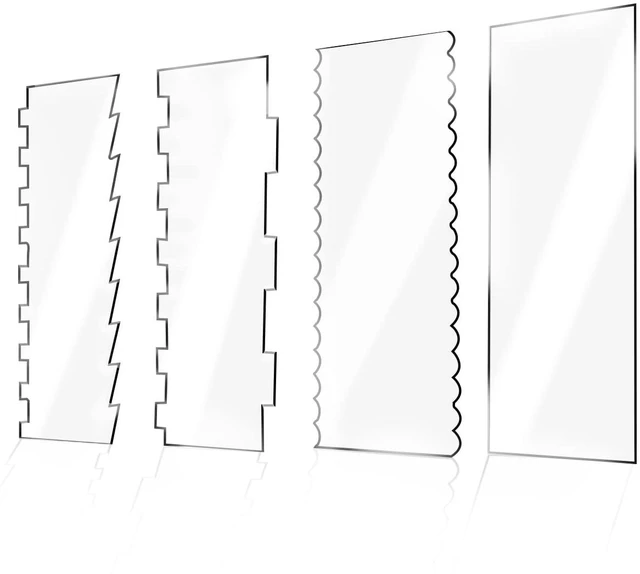 Main image of 4 Pieces Large Clear Acrylic Cake Scraper Set Cakes Smoother Scraper Cake Stripes Edge Contour Comb for DIY Icing Frosting Buttercream Cream Decorating Kitchen Baking Tool Mousse Pastry Cutter