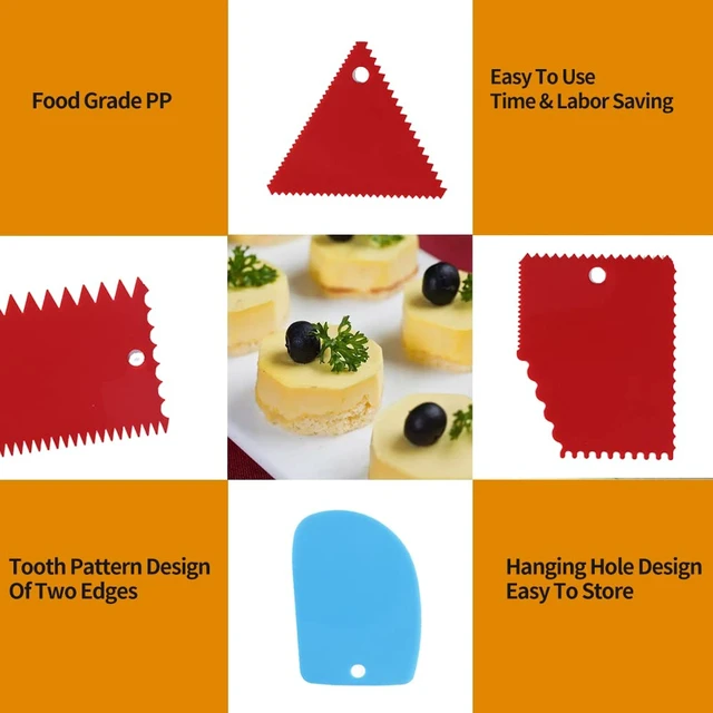 Alt view image 4 of 7 - Cake Smoother Scraper Dough Scraper Tools Set,Cake Icing Scraper Smoother,Reusable Bread Cream Pizza Cutter,Flexible Plastic Pastry Cutter,For Baking Cake Edge Stripe Decorating Comb(9Pcs,Multicolor)