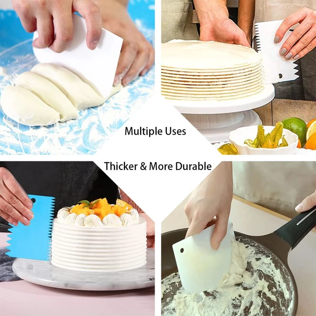 Alt view image 5 of 7 - Cake Smoother Scraper Dough Scraper Tools Set,Cake Icing Scraper Smoother,Reusable Bread Cream Pizza Cutter,Flexible Plastic Pastry Cutter,For Baking Cake Edge Stripe Decorating Comb(9Pcs,Multicolor)