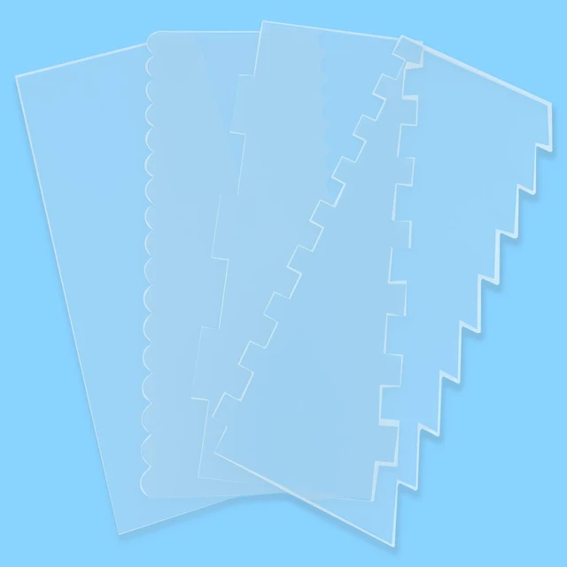 Alt view image 7 of 7 - 4 Pieces Large Clear Acrylic Cake Scraper Set Cakes Smoother Scraper Cake Stripes Edge Contour Comb for DIY Icing Frosting Buttercream Cream Decorating Kitchen Baking Tool Mousse Pastry Cutter