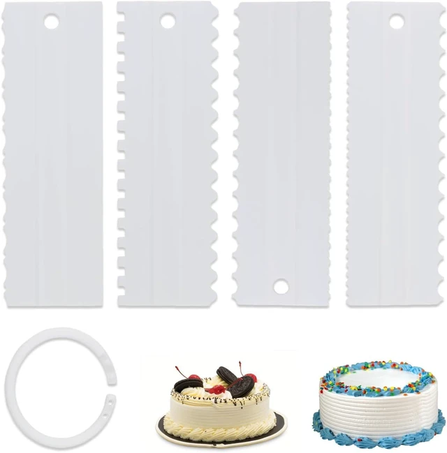 Main image of 4 Pcs Cream Cake Scraper set, Plastic Decorating Sawtooth for baking, Sided Patterned Edge Stripe Edge Mousse Butter Cake Edge Tools Icing Smoother Kitchen Baking Cake Edge DIY Tool