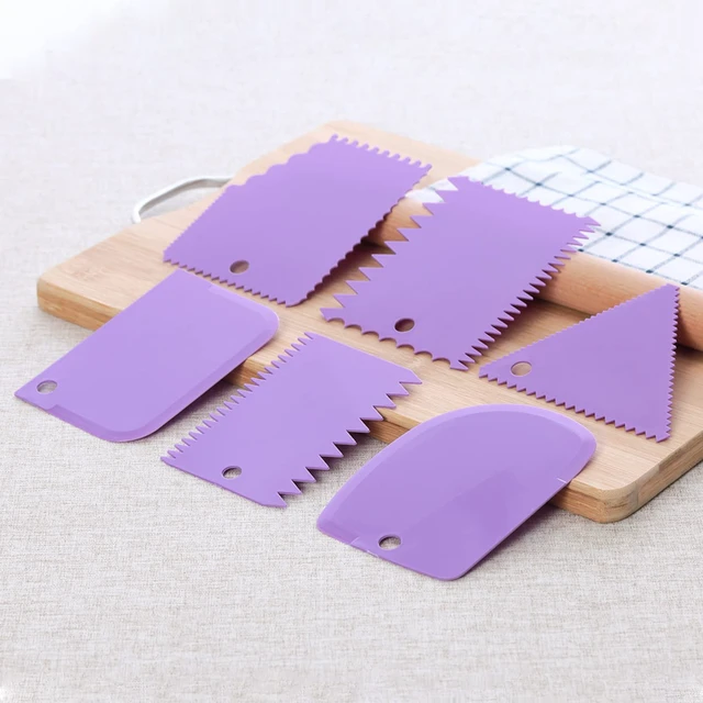 Alt view image 3 of 4 - 6pcs Cake Scraper Decorating Comb and Icing Smoother Reusable Bread Cream Pizza Cutter-Purple
