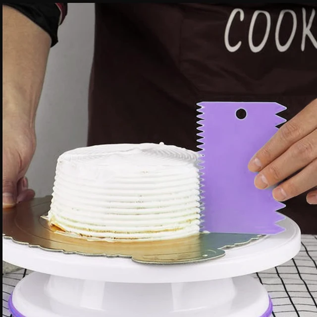 Alt view image 4 of 4 - 6pcs Cake Scraper Decorating Comb and Icing Smoother Reusable Bread Cream Pizza Cutter-Purple