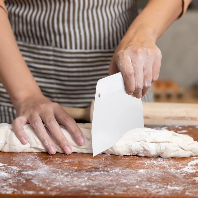 Alt view image 3 of 7 - 2 PCS Large Plastic Dough Scraper for Baking, Trapezoidal Bench Cutter and Flexible Bowl Spatula for Bread Cake Decorating, Fondant Icing Smoothing Tool, White