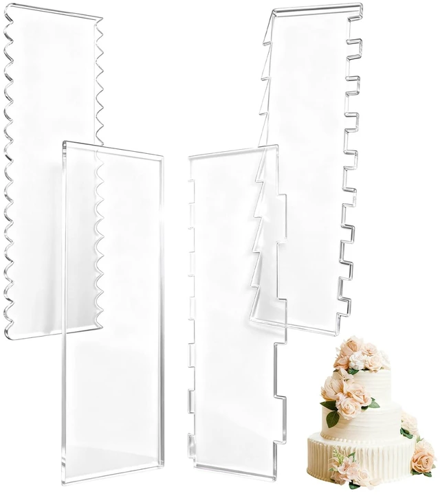 Main image of 4 Pieces Acrylic Cake Scraper Set - Large Transparent Cake Smoother For Icing Frosting - Baking Tools With Comb Edge For Buttercream Mousse Decoration