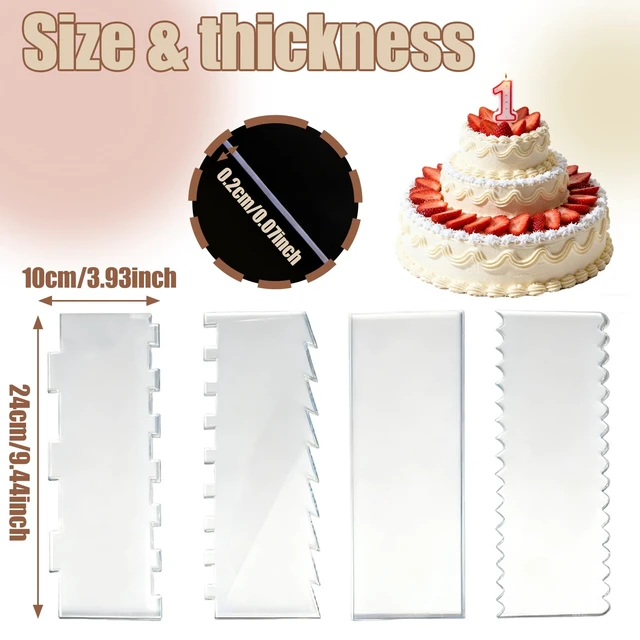 Alt view image 2 of 7 - 4 Pieces Acrylic Cake Scraper Set - Large Transparent Cake Smoother For Icing Frosting - Baking Tools With Comb Edge For Buttercream Mousse Decoration