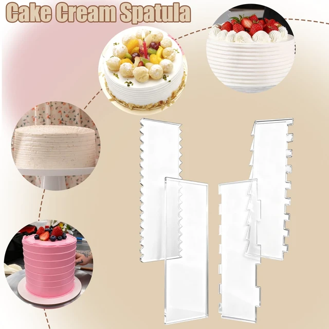 Alt view image 3 of 7 - 4 Pieces Acrylic Cake Scraper Set - Large Transparent Cake Smoother For Icing Frosting - Baking Tools With Comb Edge For Buttercream Mousse Decoration