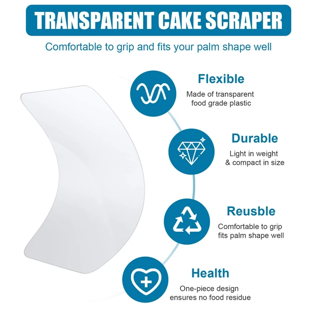 Alt view image 3 of 6 - 15 Pieces Transparent Cake Cream Scraper, Flexible Plastic | Cake Scraper Smoother, Pastry Spatula Scraper, for Bread, Pastry, Cake Decorating Supplies, DIY Kitchen, Bakery, Bake Tool