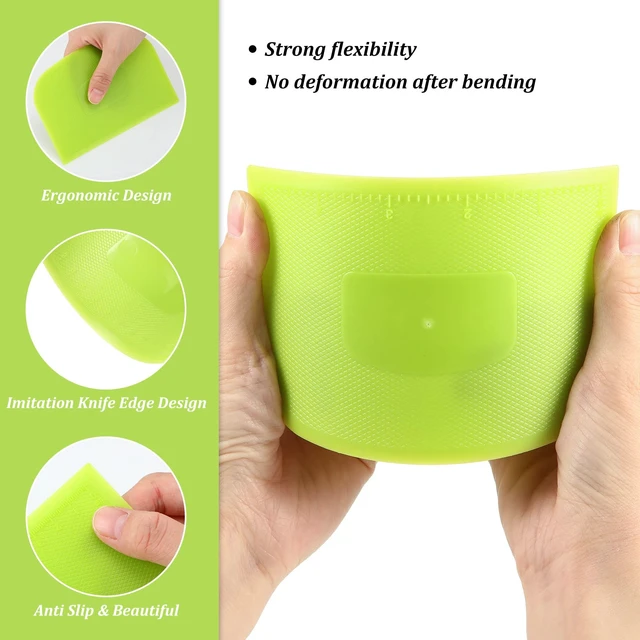 Alt view image 3 of 7 - 4 Piece Plastic Dough Scraper Bowl Scraper Flexible Multipurpose Food Spatula Plastic Daigh Cutter for Bread Cake Dough Fondant Icing (White, Green, Yellow, Red)