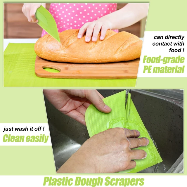 Alt view image 4 of 7 - 4 Piece Plastic Dough Scraper Bowl Scraper Flexible Multipurpose Food Spatula Plastic Daigh Cutter for Bread Cake Dough Fondant Icing (White, Green, Yellow, Red)