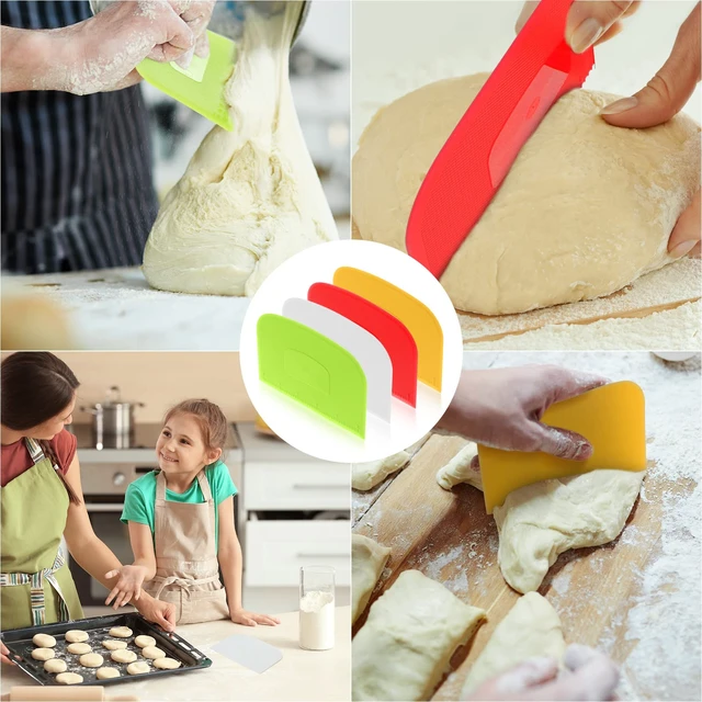 Alt view image 5 of 7 - 4 Piece Plastic Dough Scraper Bowl Scraper Flexible Multipurpose Food Spatula Plastic Daigh Cutter for Bread Cake Dough Fondant Icing (White, Green, Yellow, Red)