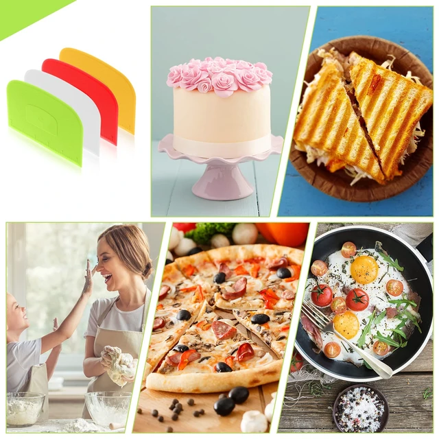Alt view image 7 of 7 - 4 Piece Plastic Dough Scraper Bowl Scraper Flexible Multipurpose Food Spatula Plastic Daigh Cutter for Bread Cake Dough Fondant Icing (White, Green, Yellow, Red)