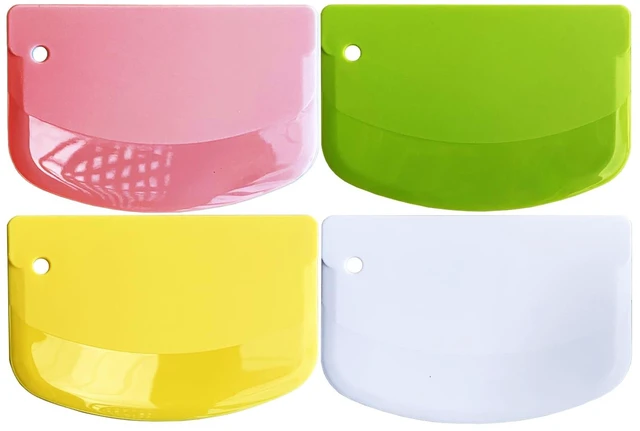 Main image of Hard Dough Scraper 4 PCs PP Plastic Bench Scraper Food Scraper | Bowl Scraper,BPA Free Food-Safe,Multipurpose,Dough Cutter for Pastry Bake Cake Pizza,Bread Making, White, Green, Yellow, Pink