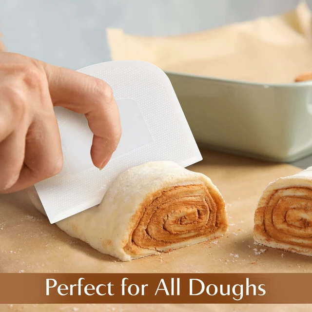 Alt view image 5 of 6 - Plastic Bench Scraper for Baking - 2 White Bowl Scraper - Flexible Food Safe Dough Scraper Multipurpose Good Grip Curved and Flat Edge Dough Cutter - Essential Pan Scraper for Kitchen Use