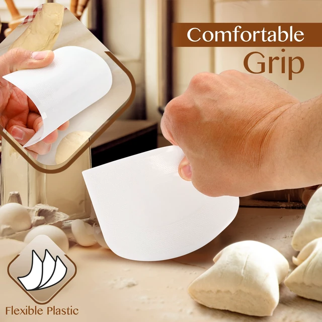 Alt view image 3 of 6 - Plastic Bench Scraper for Baking - 2 White Bowl Scraper - Flexible Food Safe Dough Scraper Multipurpose Good Grip Curved and Flat Edge Dough Cutter - Essential Pan Scraper for Kitchen Use