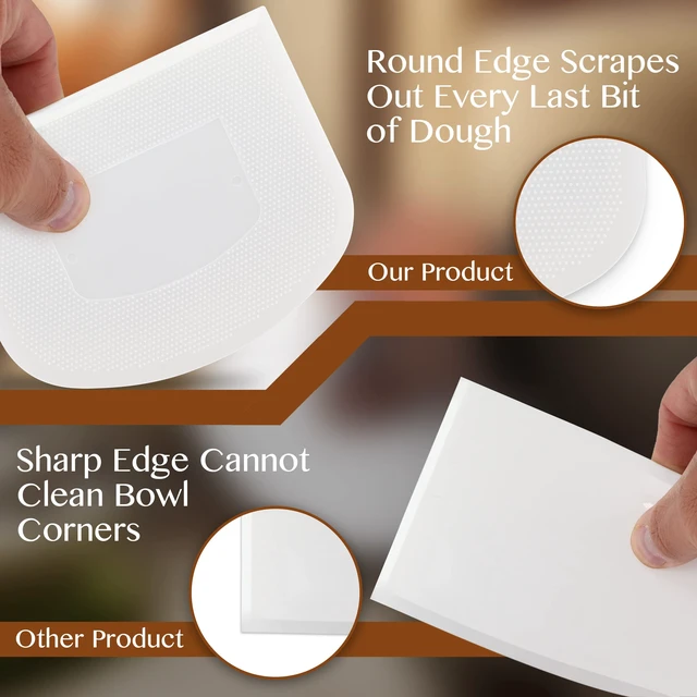 Alt view image 4 of 6 - Plastic Bench Scraper for Baking - 2 White Bowl Scraper - Flexible Food Safe Dough Scraper Multipurpose Good Grip Curved and Flat Edge Dough Cutter - Essential Pan Scraper for Kitchen Use