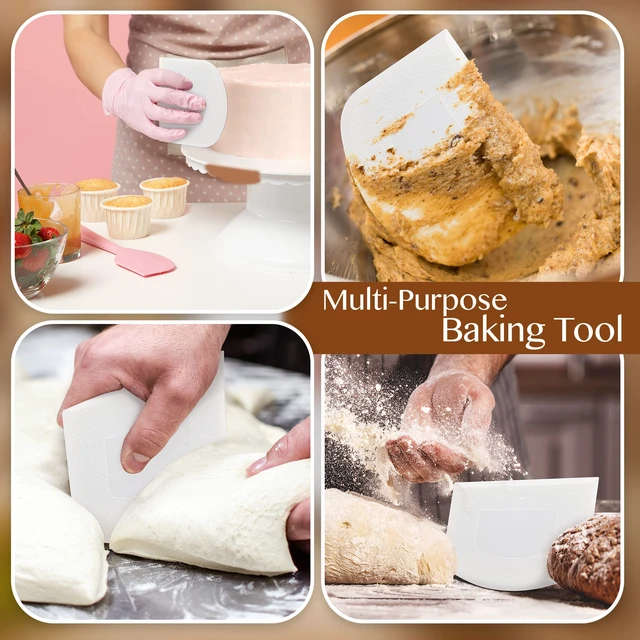 Alt view image 6 of 6 - Plastic Bench Scraper for Baking - 2 White Bowl Scraper - Flexible Food Safe Dough Scraper Multipurpose Good Grip Curved and Flat Edge Dough Cutter - Essential Pan Scraper for Kitchen Use