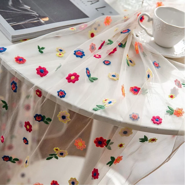 Alt view image 4 of 7 - Handmade Floral Embroidery Lace Tablecloth Overlay, Vintage Embroidered Tulle Round Square Table Runner for Weddings Parties,Summer Dining Decor, Holiday Home Table Cover,Summer Clearance(59"x39")