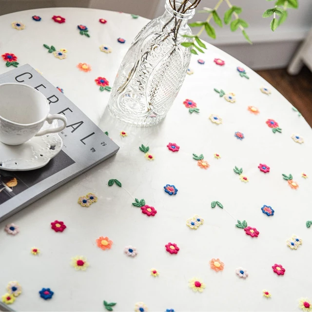Alt view image 5 of 7 - Handmade Floral Embroidery Lace Tablecloth Overlay, Vintage Embroidered Tulle Round Square Table Runner for Weddings Parties,Summer Dining Decor, Holiday Home Table Cover,Summer Clearance(59"x39")