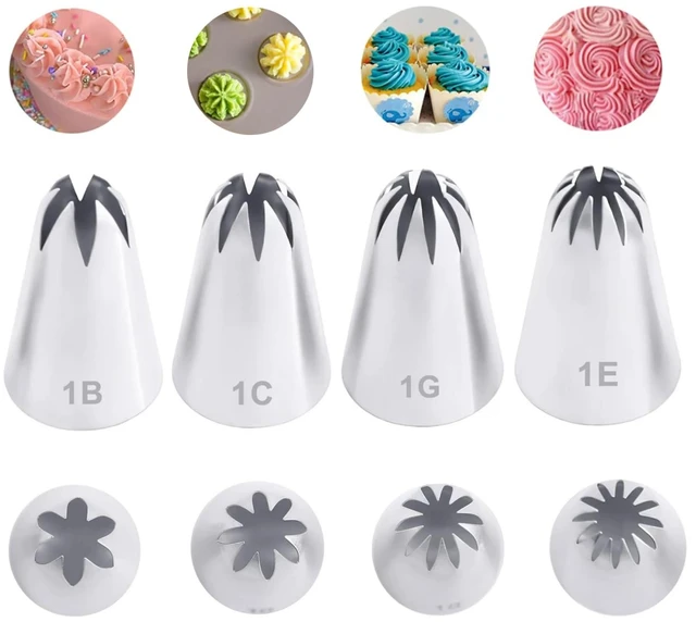Main image of 1B 1C 1E 1G Piping Tips, Drop Flower Closed Star Tip for Rosette Decorating
