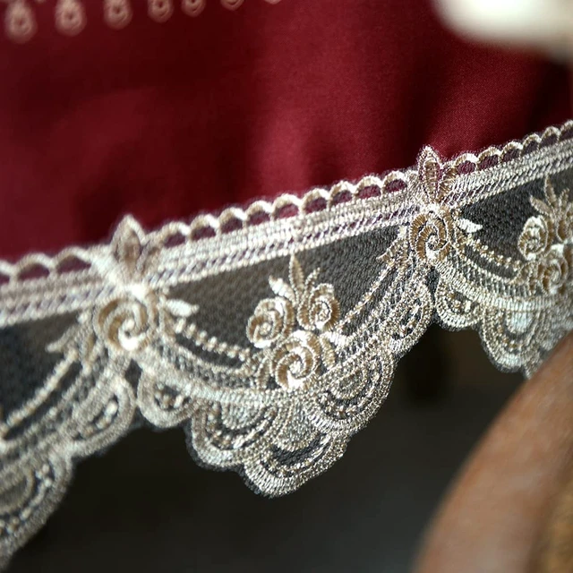 Alt view image 3 of 6 - Lace Tablecloth Rectangular 60"x120" Burgundy Rose Table Cover | Farmhouse Embroidery Macrame Table Cloth Classic Oblong Floral Retro Country Decor for Home Holiday Dining Table 10-12 seats