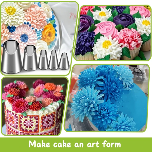 Alt view image 3 of 6 - 5 Pieces Chrysanthemum Piping Tips Set | Stainless Steel, Cake Decorating Tips, Frosting Icing Tips, 402L 402 79 80 81