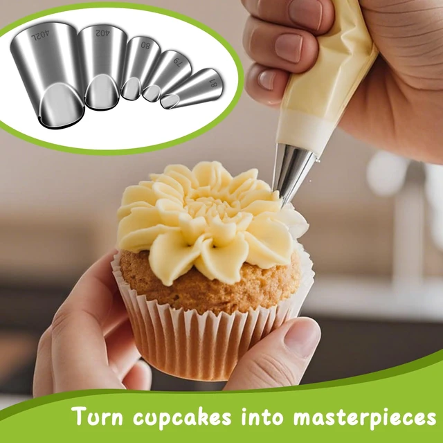 Alt view image 4 of 6 - 5 Pieces Chrysanthemum Piping Tips Set | Stainless Steel, Cake Decorating Tips, Frosting Icing Tips, 402L 402 79 80 81
