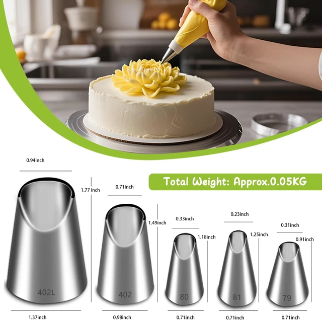 Alt view image 6 of 6 - 5 Pieces Chrysanthemum Piping Tips Set | Stainless Steel, Cake Decorating Tips, Frosting Icing Tips, 402L 402 79 80 81