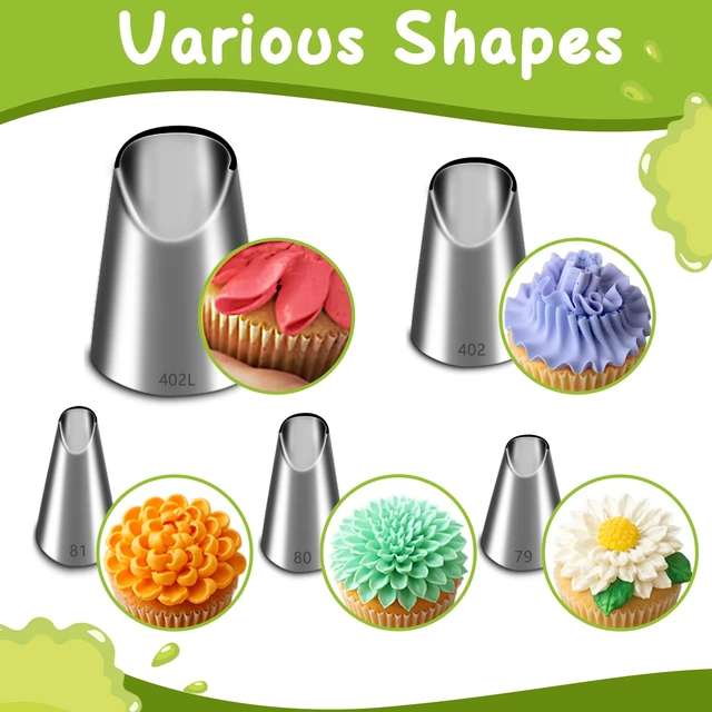 Alt view image 5 of 6 - 5 Pieces Chrysanthemum Piping Tips Set | Stainless Steel, Cake Decorating Tips, Frosting Icing Tips, 402L 402 79 80 81