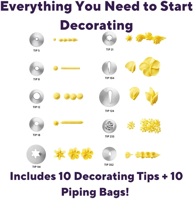 Alt view image 3 of 6 - Beginning Buttercream Decorating Set, 20-Piece | 20-Piece Beginner Kit with Piping Tips, Bags, Couplers & Spatula for Learning Buttercream Decorating on Cakes & Cupcakes