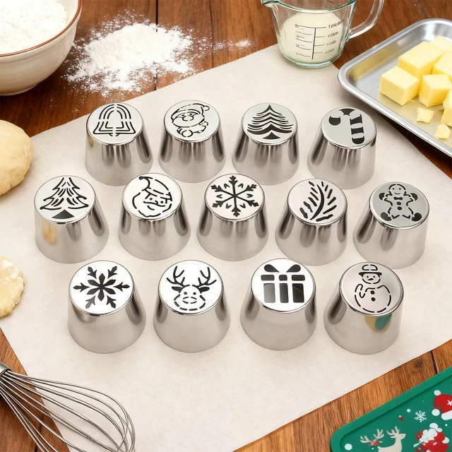 Alt view image 2 of 7 - 25 Pcs Extra Large Christmas Frosting Icing Tips Set | 13 XXL Christmas Frosting Piping Tips, 10 Disposable Pastry Bags, 1 Cleaning Brush, 1 Small Russian Icing Tips