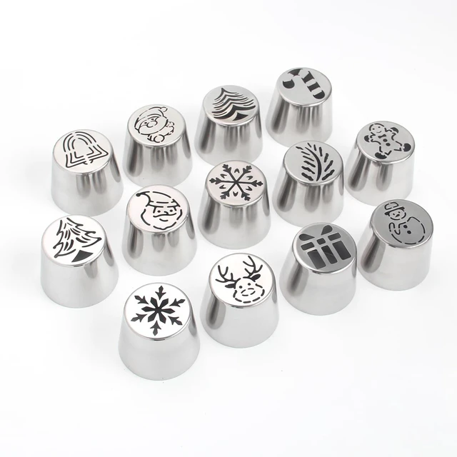 Alt view image 3 of 7 - 25 Pcs Extra Large Christmas Frosting Icing Tips Set | 13 XXL Christmas Frosting Piping Tips, 10 Disposable Pastry Bags, 1 Cleaning Brush, 1 Small Russian Icing Tips