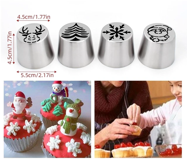 Alt view image 6 of 7 - 25 Pcs Extra Large Christmas Frosting Icing Tips Set | 13 XXL Christmas Frosting Piping Tips, 10 Disposable Pastry Bags, 1 Cleaning Brush, 1 Small Russian Icing Tips