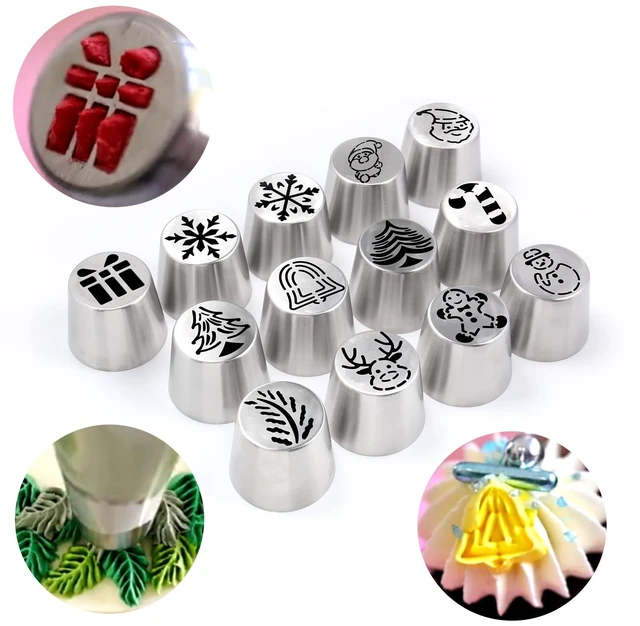 Alt view image 7 of 7 - 25 Pcs Extra Large Christmas Frosting Icing Tips Set | 13 XXL Christmas Frosting Piping Tips, 10 Disposable Pastry Bags, 1 Cleaning Brush, 1 Small Russian Icing Tips