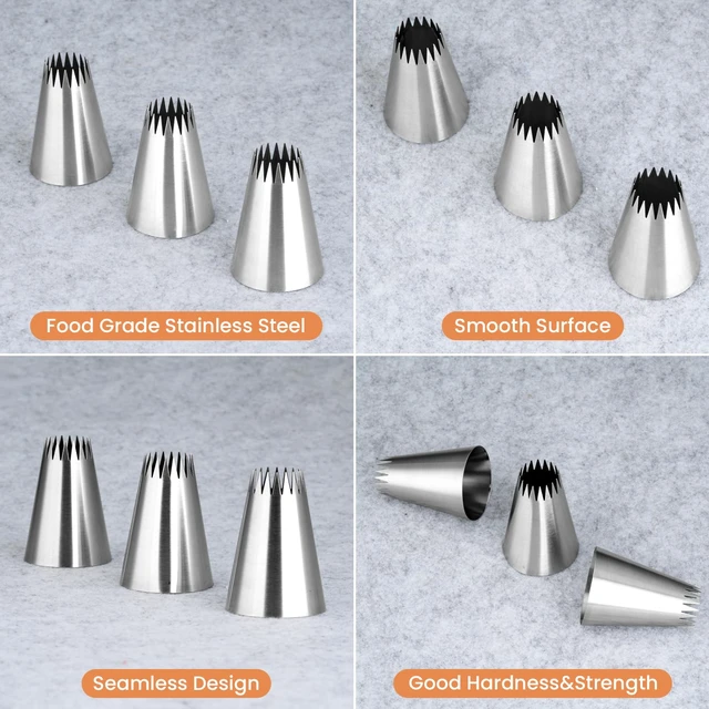 Alt view image 4 of 7 - 3Pcs Churro Piping Bags and Tips Set,Stainless Steel 9FT Icing Tips Set with 10Pcs Disposable Piping Bags,Open Star Pastry Tips for Cake Decorating