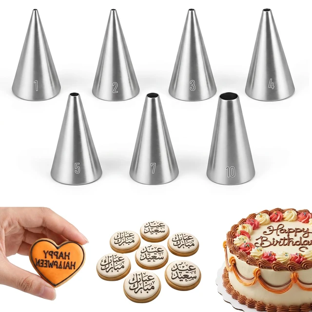 Main image of 7Pcs Round Hole Piping Tips Set, Stainless Steel Cupcake Frosting Nozzles for Cake Decorating Professional Russian Pastry Icing Dispensers Supplies for Cake Cookies Pastry Fondant Cream