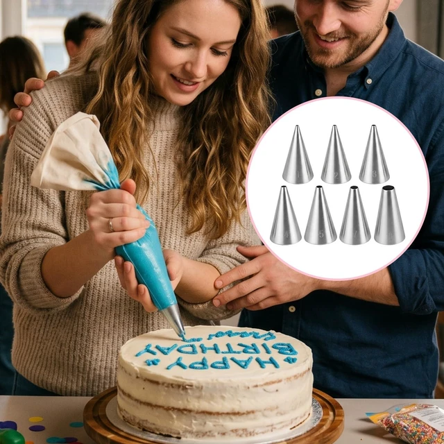 Alt view image 4 of 7 - 7Pcs Round Hole Piping Tips Set, Stainless Steel Cupcake Frosting Nozzles for Cake Decorating Professional Russian Pastry Icing Dispensers Supplies for Cake Cookies Pastry Fondant Cream