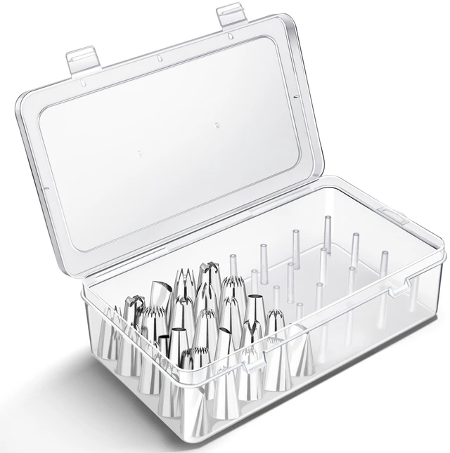 Main image of Piping Tips Storage Box with Fixed Pins, 42 Pegs Piping Tip Set Organizer Case, Cake Decorating Kit Storage Organizer