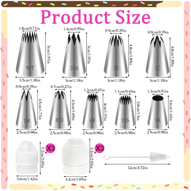 Alt view image 2 of 7 - 16pcs Large Piping Tips and Piping Couplers Set, Stainless Steel Cake Decorating Tips, Frosting Tips for Cupcakes Star Flower Shell Edge Rose Spiral Flower Decoration DIY Baking Supplies Tool